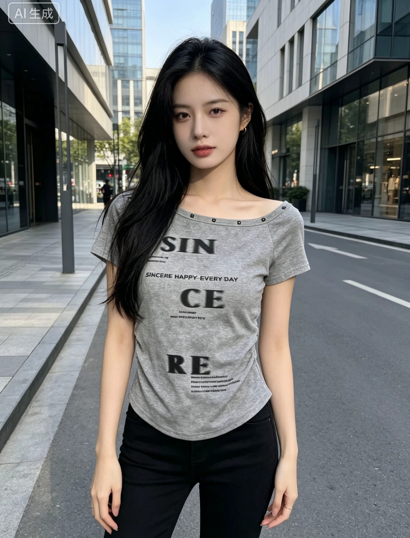 2026 이른 가을 새로운 아메리칸 레트로 알파벳 프린트 비스듬한 어깨 오프숄더 반팔 티셔츠 여성 핫걸 행침 목 디자인 센스