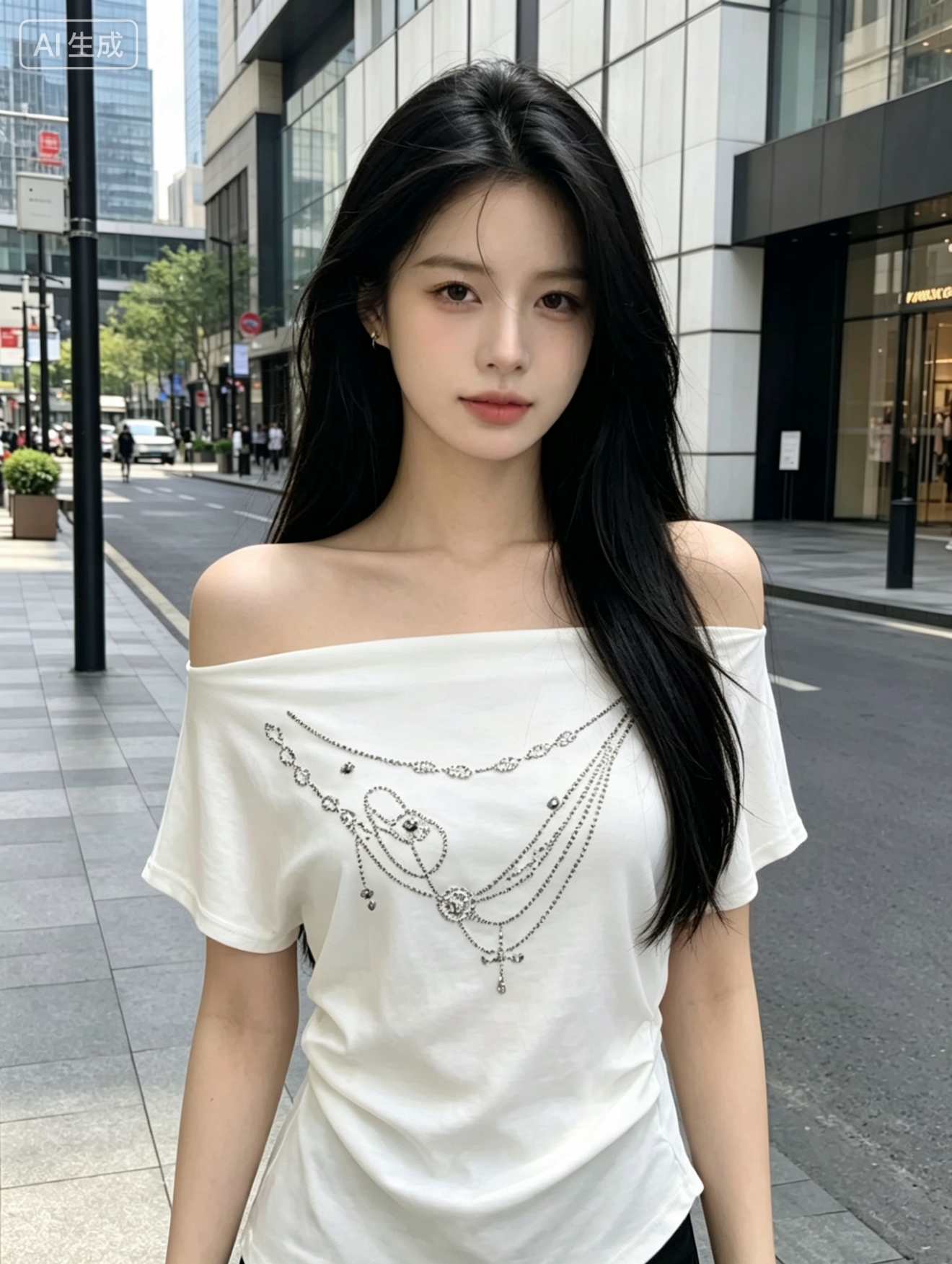 2026 여름 켜기 새로운 핫걸 목걸이 징 꼬집기 허리 오프숄더 반팔 티셔츠