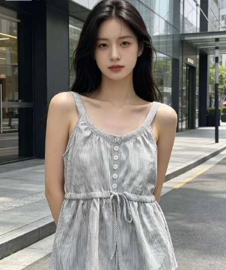 디자인 센스 외국 가스 레이스 캐미솔 2026 년 새로운 파란색 스트라이프 다용도 캐주얼 슈퍼 잘 생긴 맨위