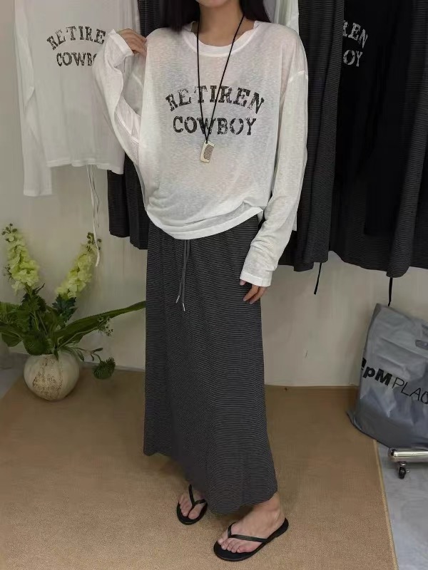 한 부서 알파벳 프린트 뒤로 펌프 로프 레이스업 디자인 센스 자외선 차단 긴팔 티셔츠