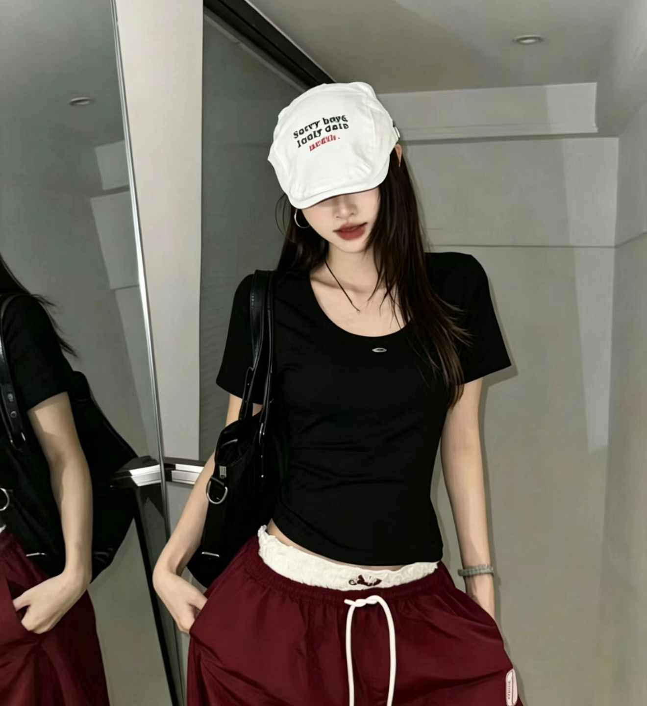 26 봄 여름 단색 라운드 넥 반팔 티셔츠 여성 여름 미니멀리즘 바람 몸매 가꾸기 슬림해 보이는 다용도 리브 면 맨위