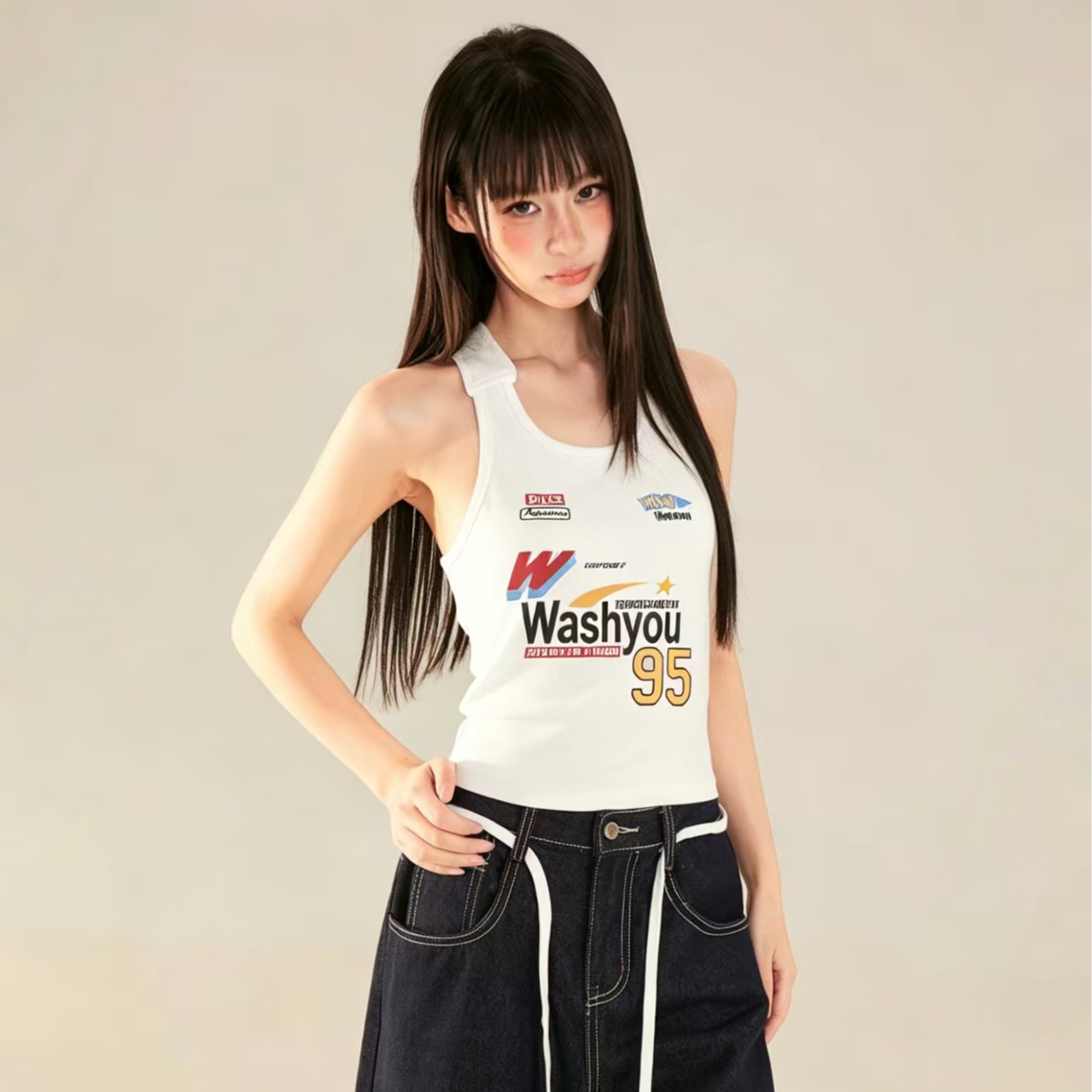 한 부서 bm 다시 소녀 달콤한 차가운 핫걸 오토바이 캐미솔 여름 외출용 몸매 가꾸기 섹시함 슬림해 보이는 맨위