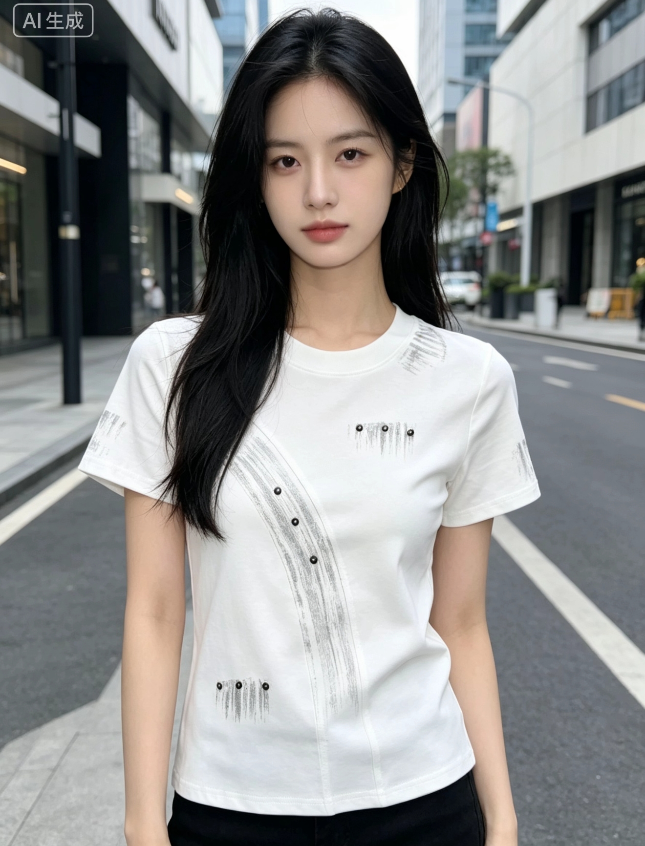 긍정적 인 어깨 라운드 넥 반팔 맨위 작은 대중 디자인 센스 불규칙 스프레이 염색 징 장식 다용도 티셔츠