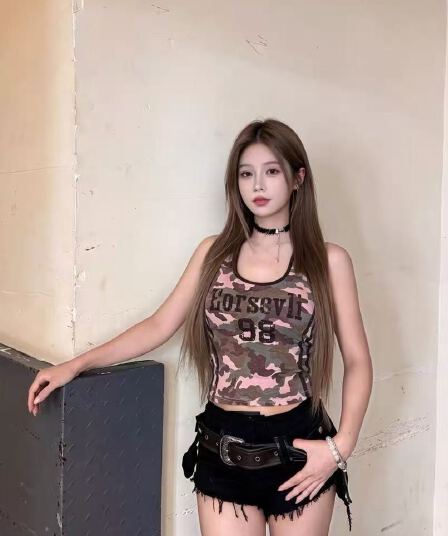 아메리칸 레트로 핫걸 알파벳 프린트 캐미솔 여름 새로운 몸매 가꾸기 슬림해 보이는 맨위