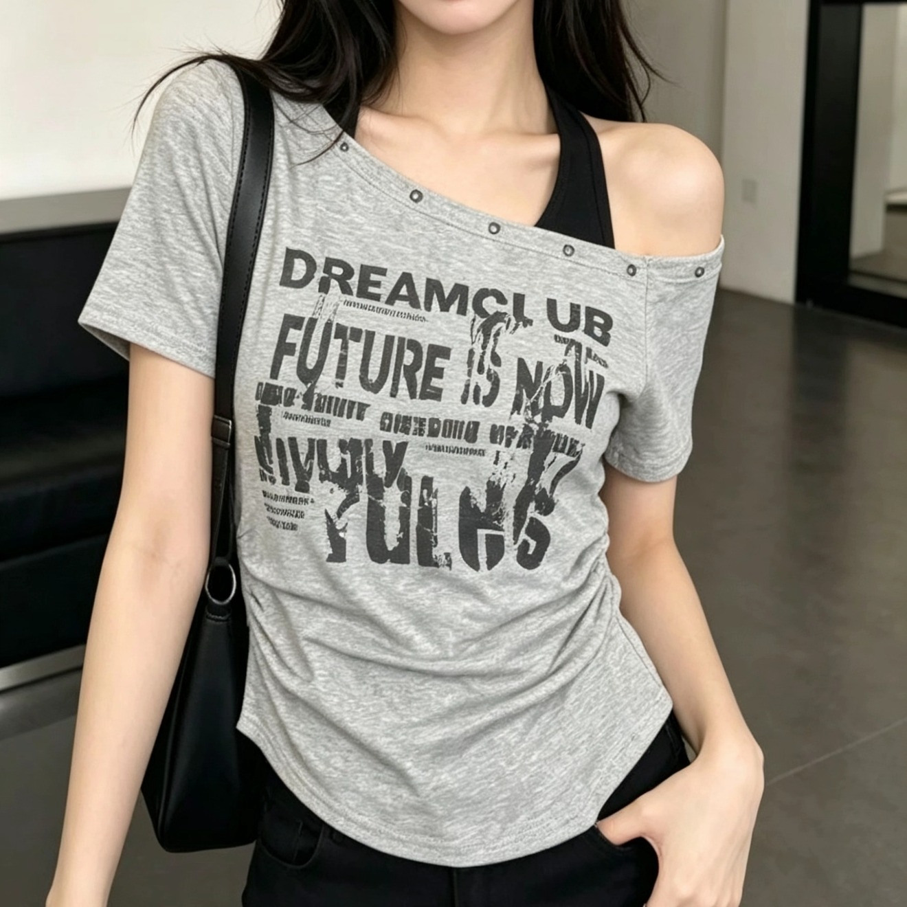 아메리칸 핫걸 바람 알파벳 프린트 반팔 티셔츠 여성 2026 여름 새로운 순수한 욕망 몸매 가꾸기 슬림해 보이는 맨위 ins