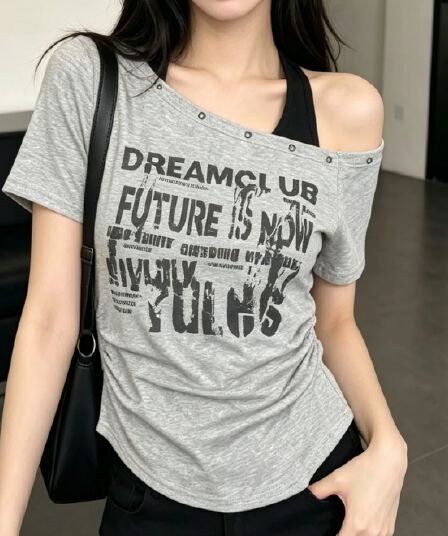 아메리칸 핫걸 바람 알파벳 프린트 반팔 티셔츠 여성 2026 여름 새로운 순수한 욕망 몸매 가꾸기 슬림해 보이는 맨위 ins