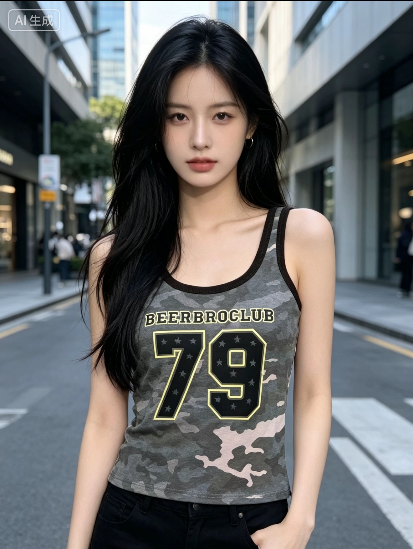 2026 여름 새로운 핫걸 디자인 센스 카모플라주 민소매 캐미솔 몸매 가꾸기 슬림해 보이는 패션 다용도 맨위