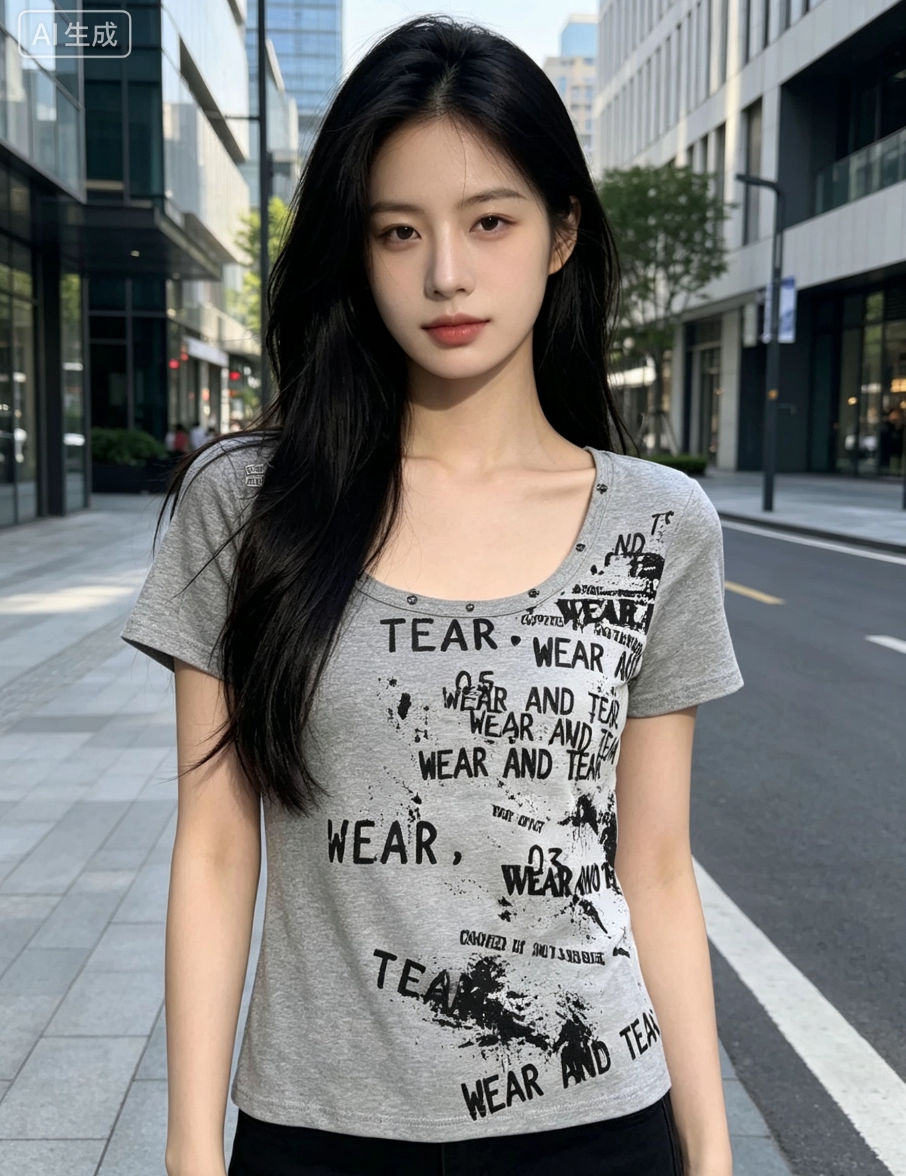 2026 여름 아메리칸 레트로 전후 u 칼라 쇼트 스타일 알파벳 프린트 징 슬림해 보이는 다용도 핫걸 티셔츠 맨위 t 트렌디