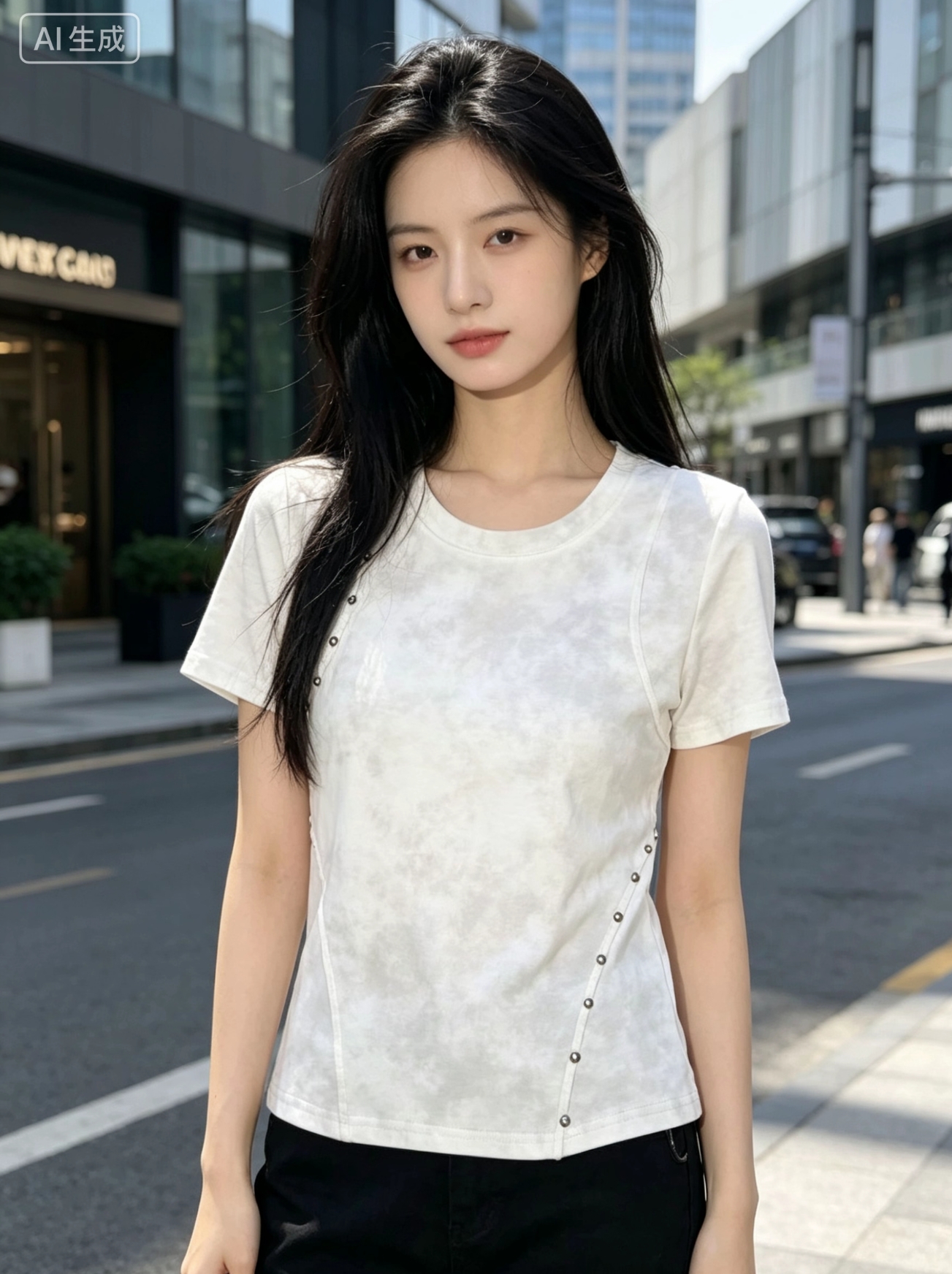 열세 개 긍정적 인 어깨 라운드 넥 주름 스트랩 반팔 티셔츠 여성 여름 2026 작은 대중 디자인 센스 몸매 가꾸기 슬림해 보이는 맨위