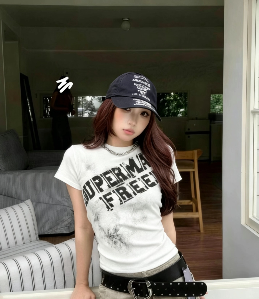 아메리칸 레트로 높음 거리 프린트 반팔 티셔츠 여성 여름 ins 조수 브랜드 긍정적 인 어깨 차가운 매운맛 몸매 가꾸기 작은 맨위