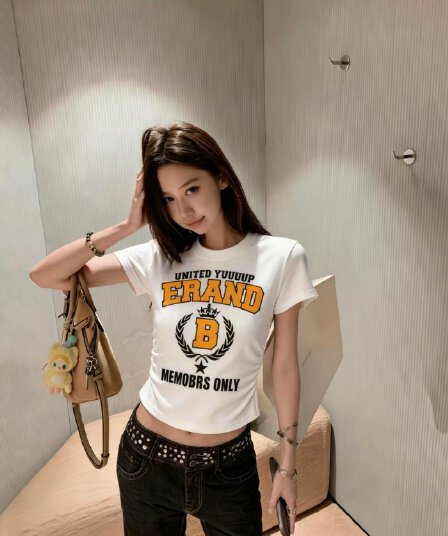 아메리칸 레트로 알파벳 프린트 반팔 티셔츠 여성 여름 새로운 몸매 가꾸기 타이트 슬림해 보이는 쇼트 스타일 핫걸 맨위 ins