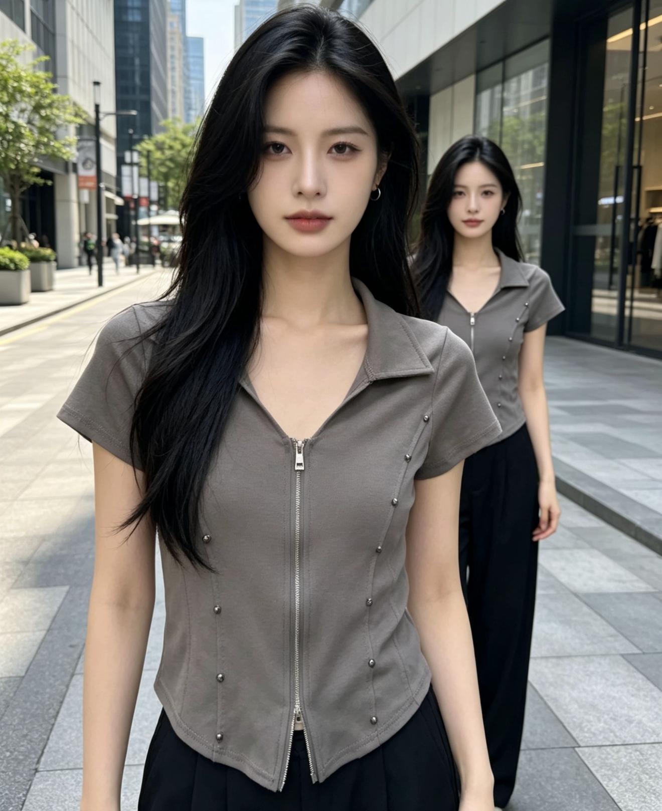 아메리칸 핫걸 디자인 센스 폴로 칼라 지퍼 반팔 맨위 2026 여름 새로운 외국 가스 심장 기계 작은 대중 여성 의류