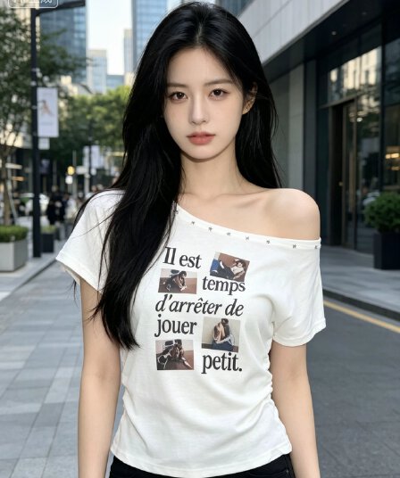 한국 스타일 여름 새로운 아메리칸 핫걸 초상화 프린트 루즈핏 슬림해 보이는 비스듬한 칼라 오프숄더 반팔 티셔츠 여성 셔츠