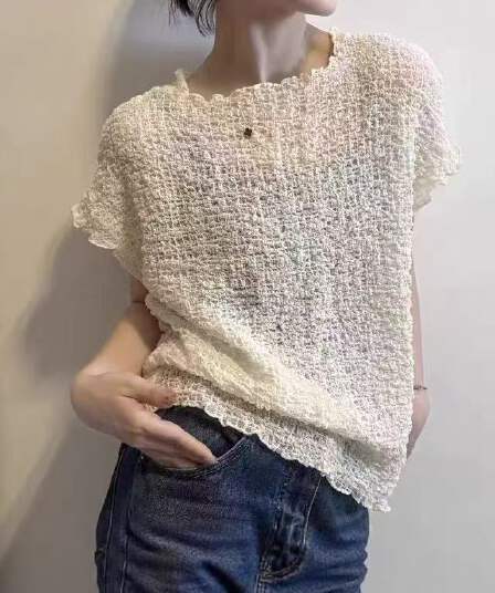 2026 봄 여름 새로운 한 부서 볼륨 측면 질감 센스 주름 반팔 티셔츠 여성 몸매 가꾸기 슬림해 보이는 맨위