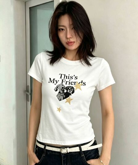 화이트 긍정적 인 어깨 강아지 프린트 반팔 티셔츠 여성 여름 몸매 가꾸기 슬림해 보이는 디자인 센스 작은 대중 고유 한 그레이트 봐. 의류