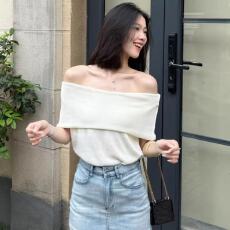 批发独特巨好看温柔一字肩毛针织衫女2026夏季新款修身显瘦辣妹风上衣