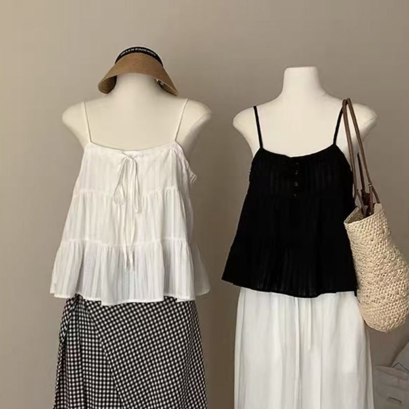 한 부서 네클라인 레이스업 디자인 센스 자카드 작은 셔츠 루즈핏 인사이드 가져 가라. 다용도 자카드 캐미솔 맨위 여성