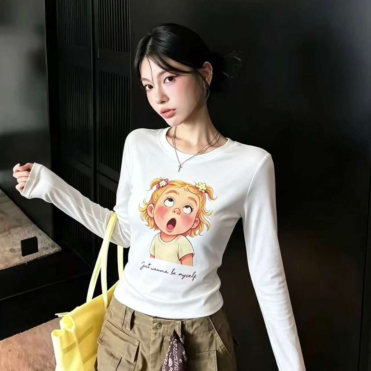 BY30448# 打底系列韩系高品质印花长袖T恤韩女穿搭韩系氛围感上衣 服裝批發女裝批發服飾貨源