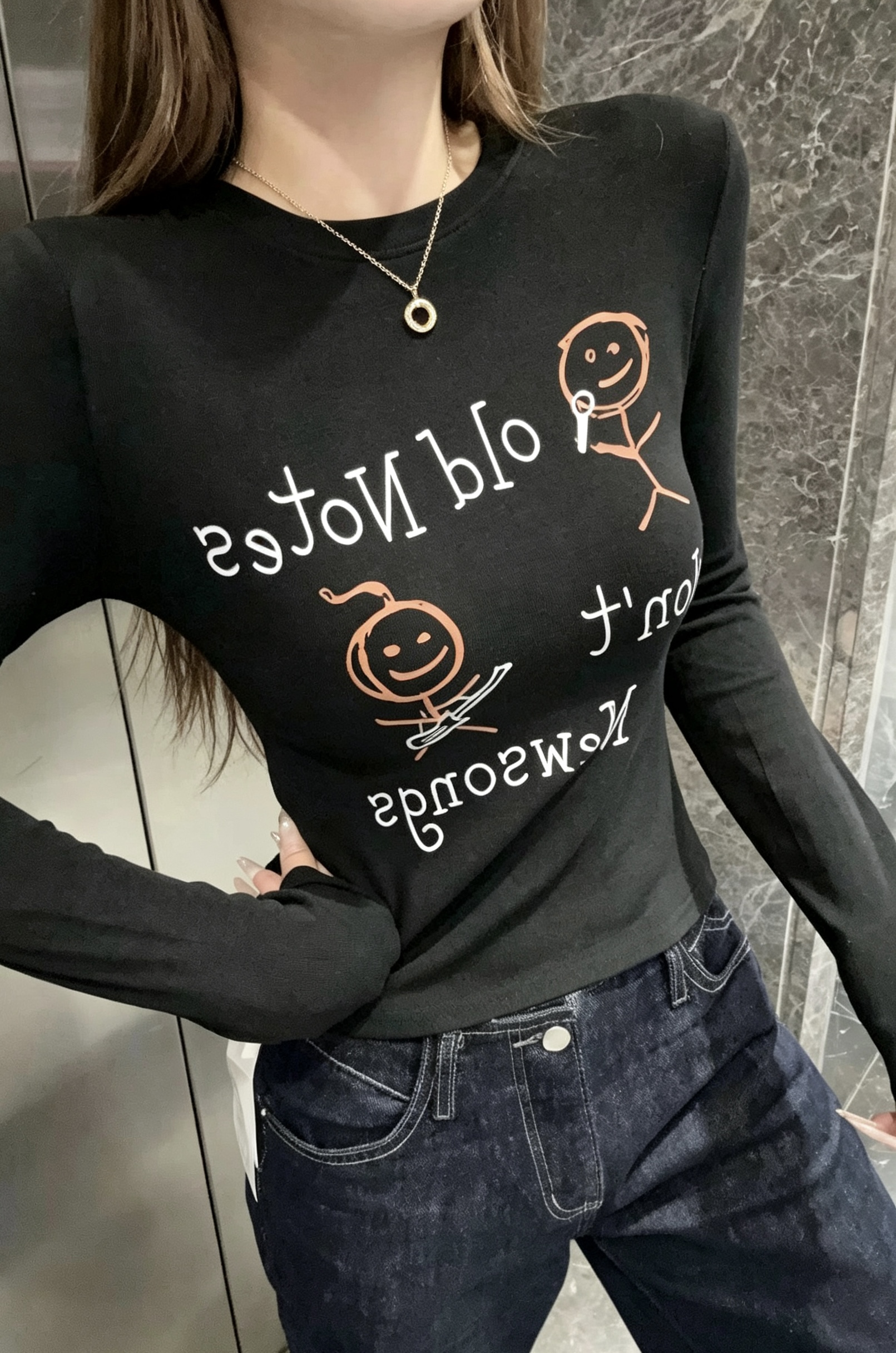 美式风字母印花长袖T恤女秋季新款圆领修身百搭显瘦休闲上衣