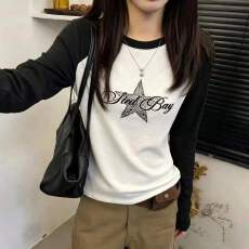 批发韩版豹纹星星插肩袖T恤女<b class='q'>打底</b>衫26秋新款时尚百搭洋气<b class='q'>上衣</b>