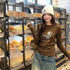 批发韩版圆领长袖T恤女卡通腊肠狗印花修身显瘦百搭<b class='q'>打底</b><b class='q'>上衣</b>女