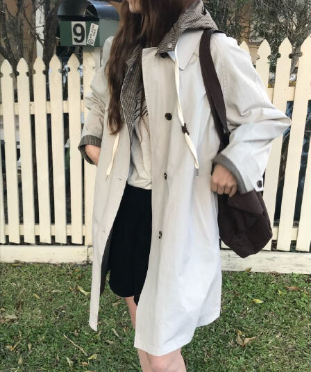 있음 선적 한국 chic 가을 새로운 작은 대중 디자인 센스 양성 및 음성 둘 착용 후드 바람막이 여성 코트