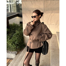 批发设计感系带短款毛呢外套女2025<b class='q'>秋</b>冬新款小个子呢子大衣