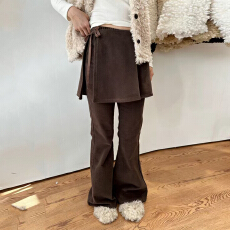 批发设计感系绳可拆卸皮帘松紧腰休闲长裤女<b class='q'>秋</b>冬新款假两件微喇长裤