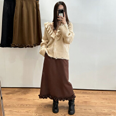 批发优雅气质纯色下摆拼接花边双口袋开叉<b class='q'>百搭</b>Ａ字裙半身裙秋冬季新款