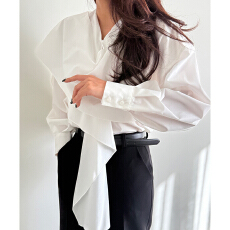 批发韩国chic高级感纯色<b class='q'>通勤</b>风休闲荡领长袖衬衫