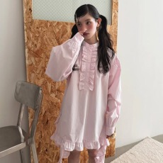 批发韩国东大门小众设计感木耳边拼接不规则衬衫<b class='q'>连衣裙</b>女