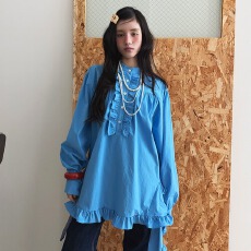 批发韩国东大门小众设计感木耳边拼接不规则衬衫<b class='q'>连衣裙</b>女