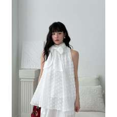 批发韩国东大门小众<b class='q'>设计</b>感系带立体钩花蕾丝背心连衣裙女