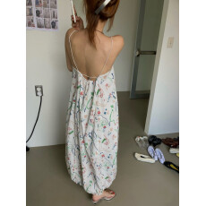 批发韩国东大门法式度假风童趣印花露背吊带<b class='q'>连衣裙</b>女