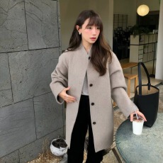 批发韩国东大门法式高级感单排扣毛呢外套女