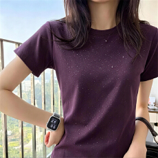 批发230克冰丝罗纹  正肩一字领修身显瘦t恤女复古收腰五分<b class='q'>袖</b>打底<b class='q'>上衣</b>