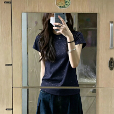 批发230克冰丝罗纹  正肩一字领修身显瘦t恤女复古收腰五分<b class='q'>袖</b>打底<b class='q'>上衣</b>