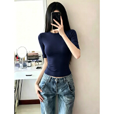 批发230克冰丝罗纹  修身上衣女新款收腰甜酷薄款<b class='q'>紧身</b>显瘦半袖<b class='q'>T</b><b class='q'>恤</b>轻奢