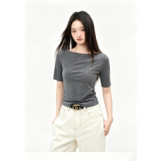批发230克冰丝罗纹  一字肩五分<b class='q'>袖</b>T恤女新款修身显瘦时尚<b class='q'>上衣</b>气质百搭
