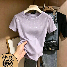 批发230克冰丝罗纹  正肩一字领修身显瘦t恤女复古收腰五分<b class='q'>袖</b>打底<b class='q'>上衣</b>