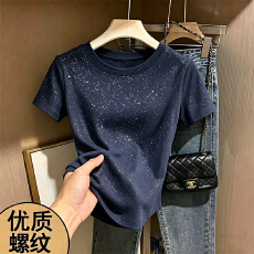 批发230克冰丝罗纹  正肩一字领修身显瘦t恤女复古收腰五分<b class='q'>袖</b>打底<b class='q'>上衣</b>