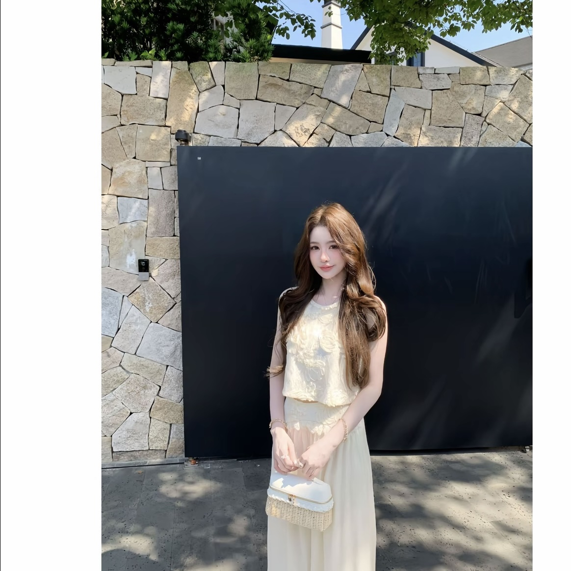 웨스트 En 맞춤 달빛 여신 아름다운 절묘한 조끼 와이드 레그 팬츠 세트 lnx6tz4049