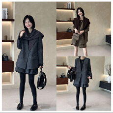 批发焦思文 秋冬时尚洋气披肩羊毛外套+<b class='q'>短裤</b>三件<b class='q'>套装</b>2692406
