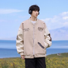 批发潮牌撞色青少年夹克<b class='q'>男生</b>春秋季美式高级感情侣<b class='q'>外套</b>宽松休闲棒球服