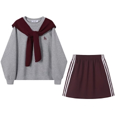 批发灰色圆领披肩卫衣女款春秋2025秋季新款韩版时尚<b class='q'>休闲</b>半身裙两件套