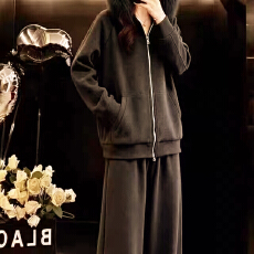 批发加绒毛领<b class='q'>套装</b>女秋冬新款韩系高级感连帽卫衣阔腿裤穿搭一整套休闲