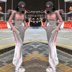 批发2025新款撞色条纹时尚运动<b class='q'>套装</b>女修身显瘦短外套高腰休闲<b class='q'>裤</b>两件套