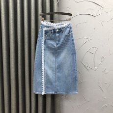 批发个性蕾丝花边牛仔裙女2026年夏天时尚设计感A字开叉中长半身裙子