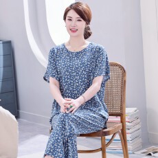 批发新款妈妈睡衣女棉绸加大码家居服套装绵绸<b class='q'>中老年</b>人造棉夏季可外穿