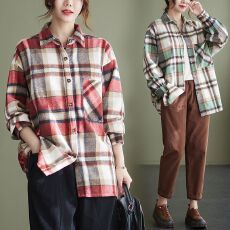 批发<b class='q'>大码</b>女装秋季复古磨毛格子衬衫200斤叠穿上衣宽松慵懒衬衣<b class='q'>外套</b>潮